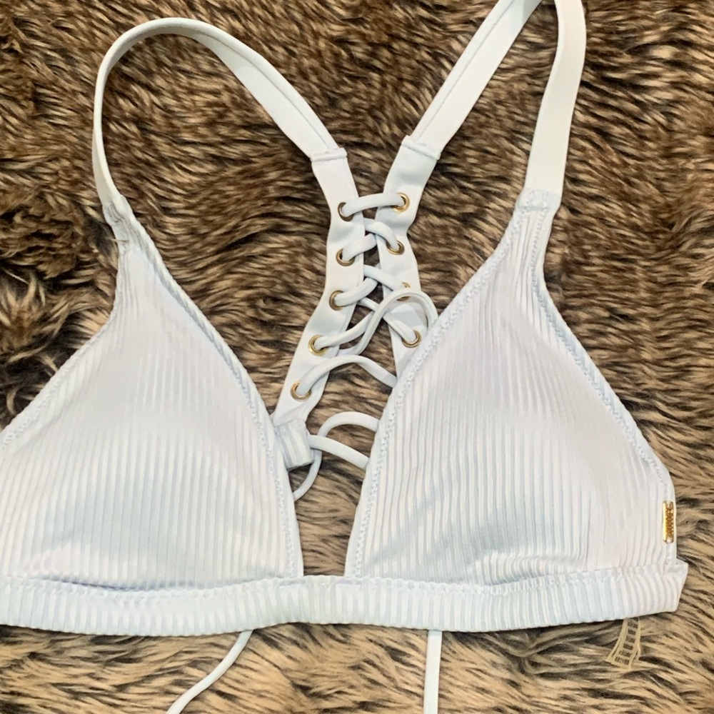 Victoria’s Secret Pink baby blue ribbed lace up bikini top Size S